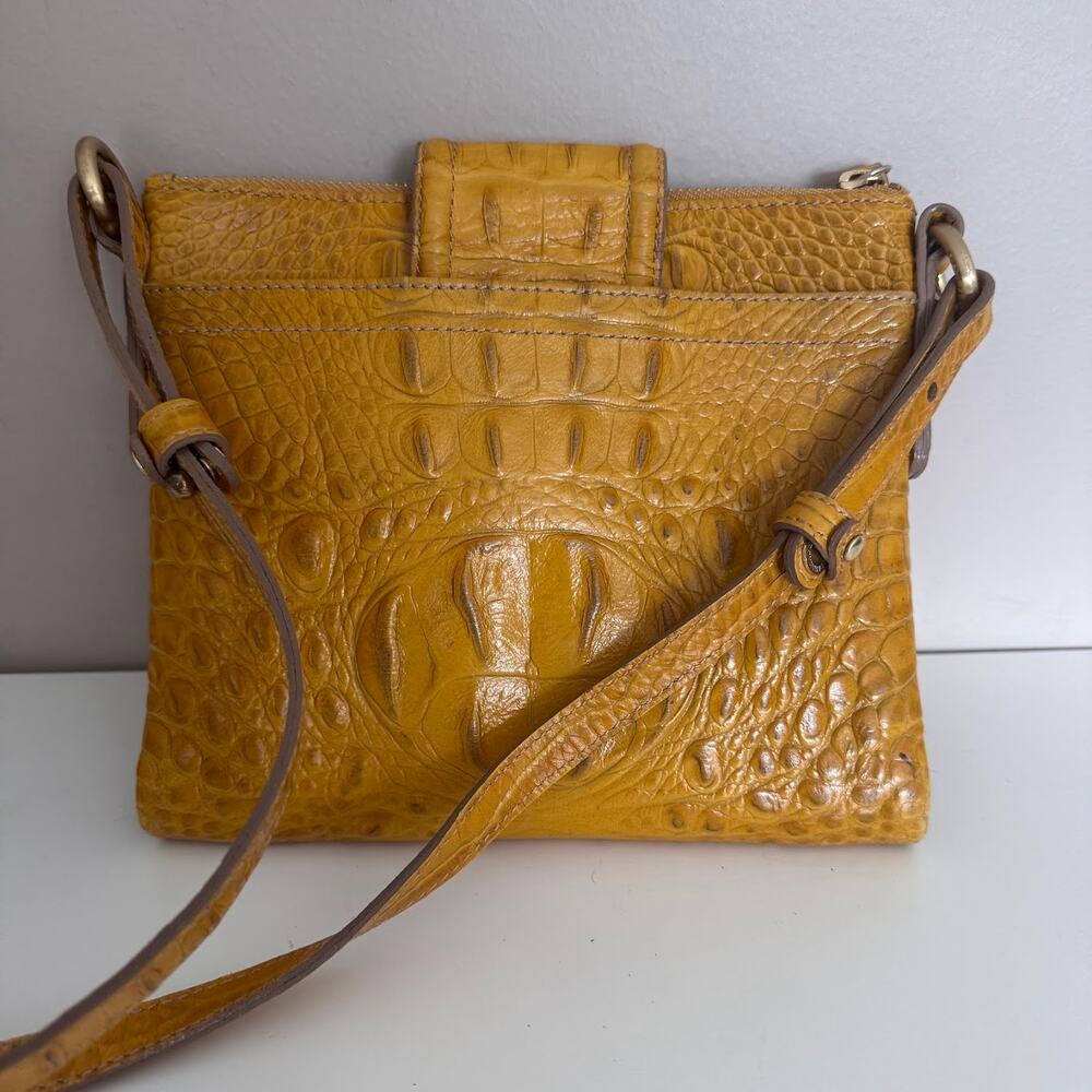 Brahmin Mojito Melbourne Croc Leather Bag Crossbody Turn Lock Yellow Mustard - Picture 11 of 12